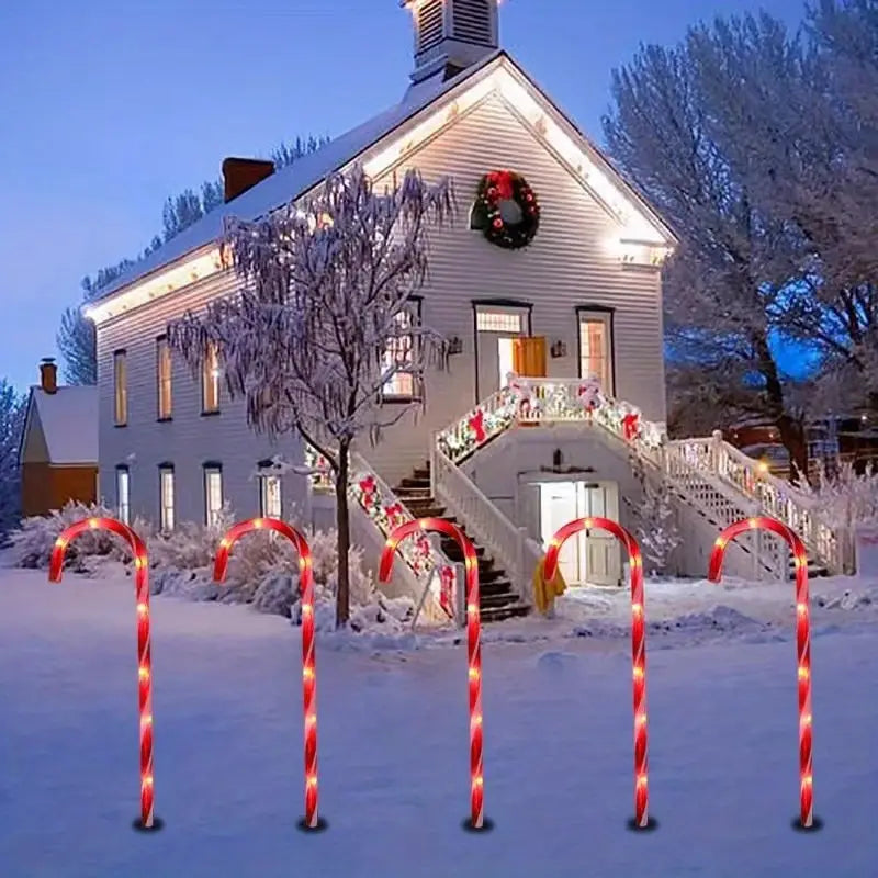 NNETM Set of 5 Solar-Powered Candy Cane Pathway Lights