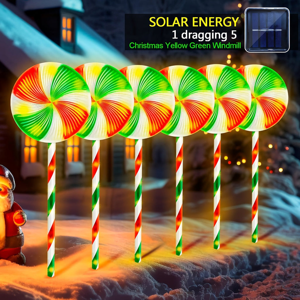 NNETM 5-in-1 Solar-Powered Christmas Candy Cane Lights