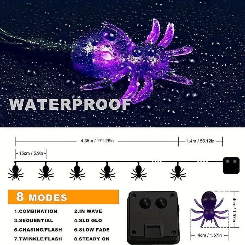 NNETM Solar-Powered Spider String Lights for Spooktacular Nights