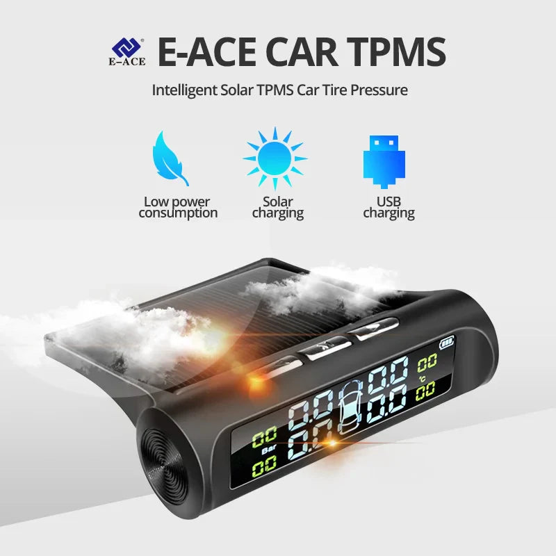 NNEOBA Solar Powered TPMS Wireless Tire Pressure Monitoring Black
