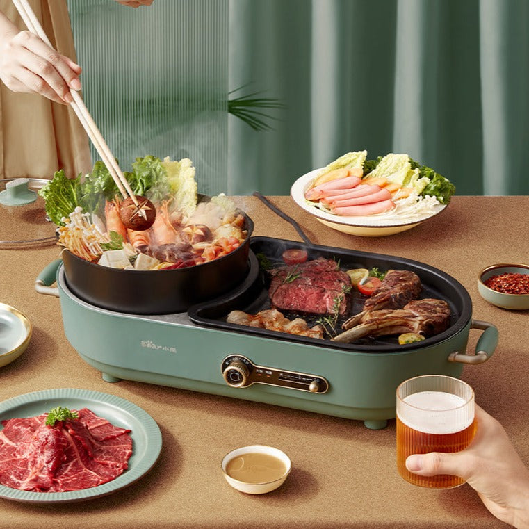 NNEDSZ BEAR Multi-functional 2-in-1 Cooking Hot Pot And Griddle Barbecue Machine DKL-C15L1