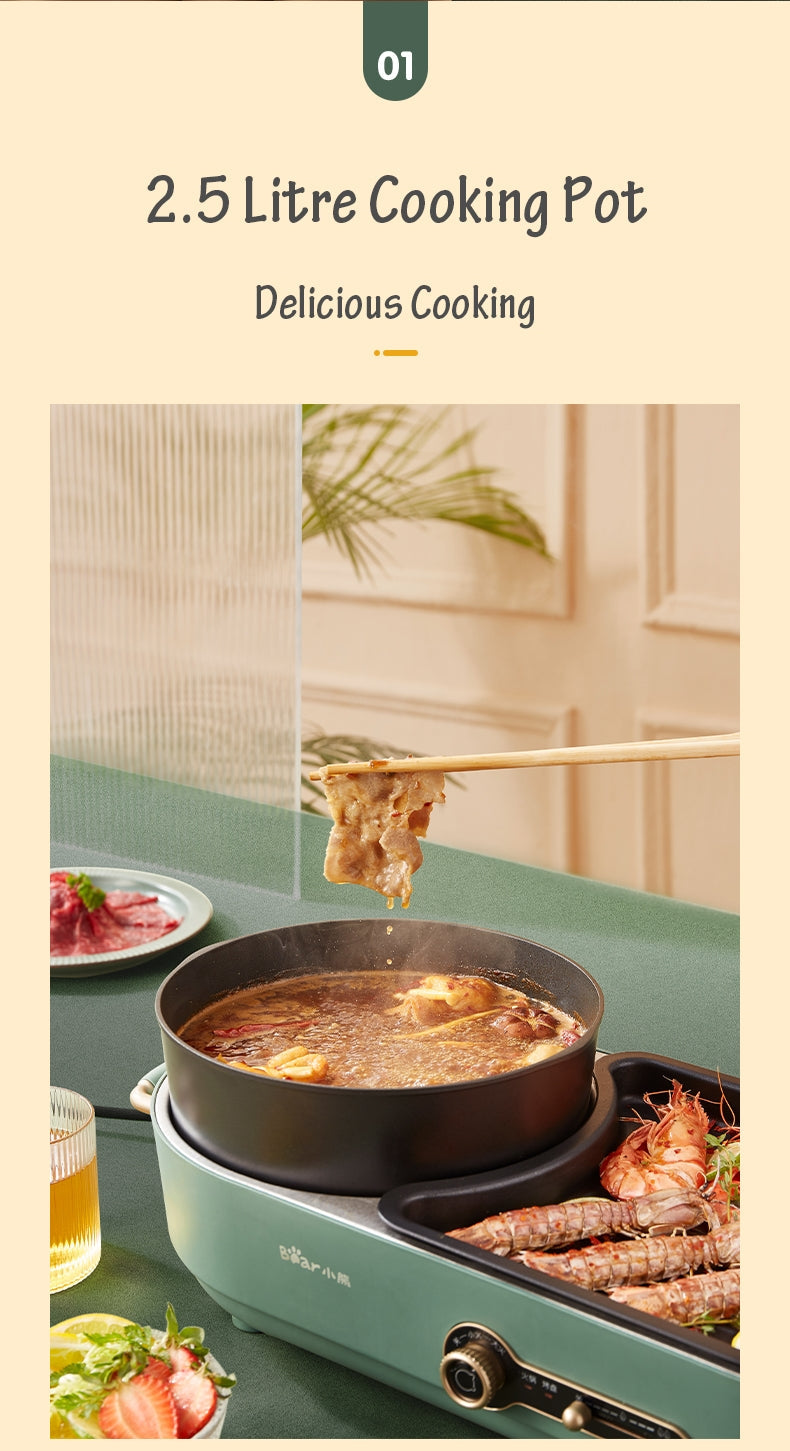 NNEDSZ BEAR Multi-functional 2-in-1 Cooking Hot Pot And Griddle Barbecue Machine DKL-C15L1