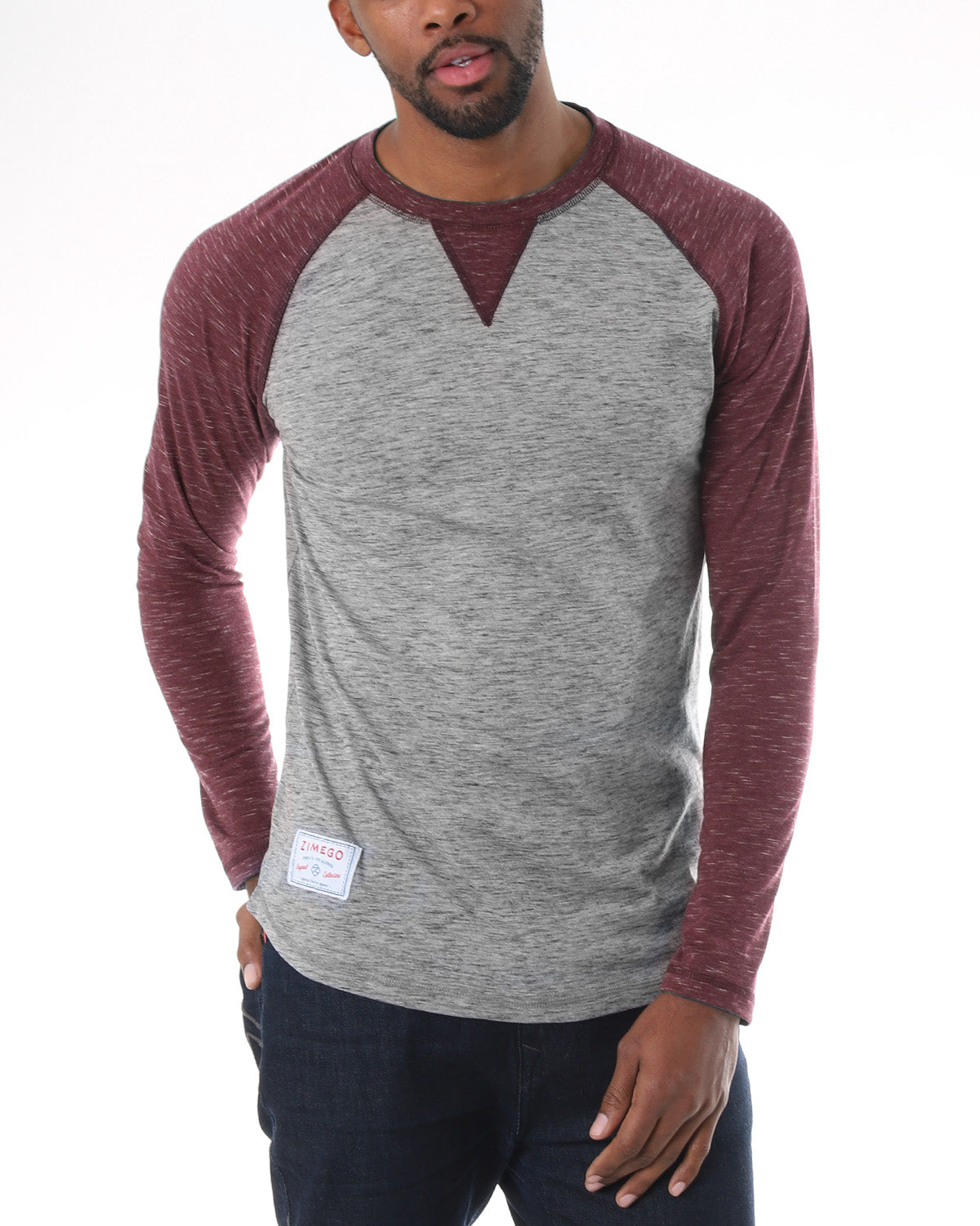 ZIMEGO Men Athletic Fit Baseball Retro Contrast Long Sleeve Raglan T-Shirt