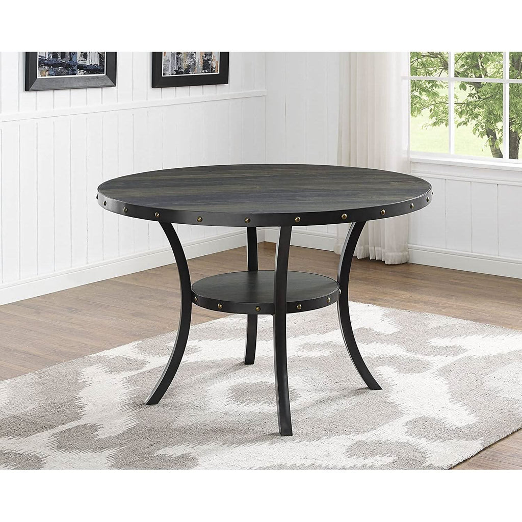 Tan Fabric Nailhead Dining Set 5 Piece Round Table