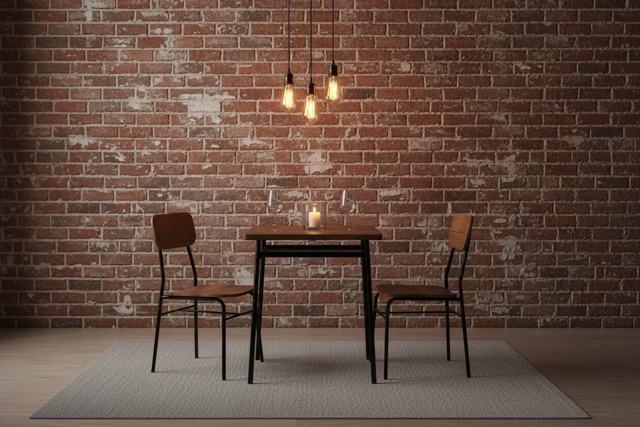 3 Piece Dining Table Set for 2 Wood Square Table with Metal Frame-Brown