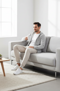 GUESS JEANS MEN'S BEIGE TROUSERS