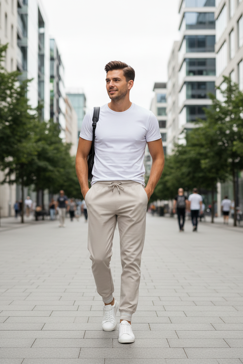 GUESS JEANS MEN'S BEIGE TROUSERS