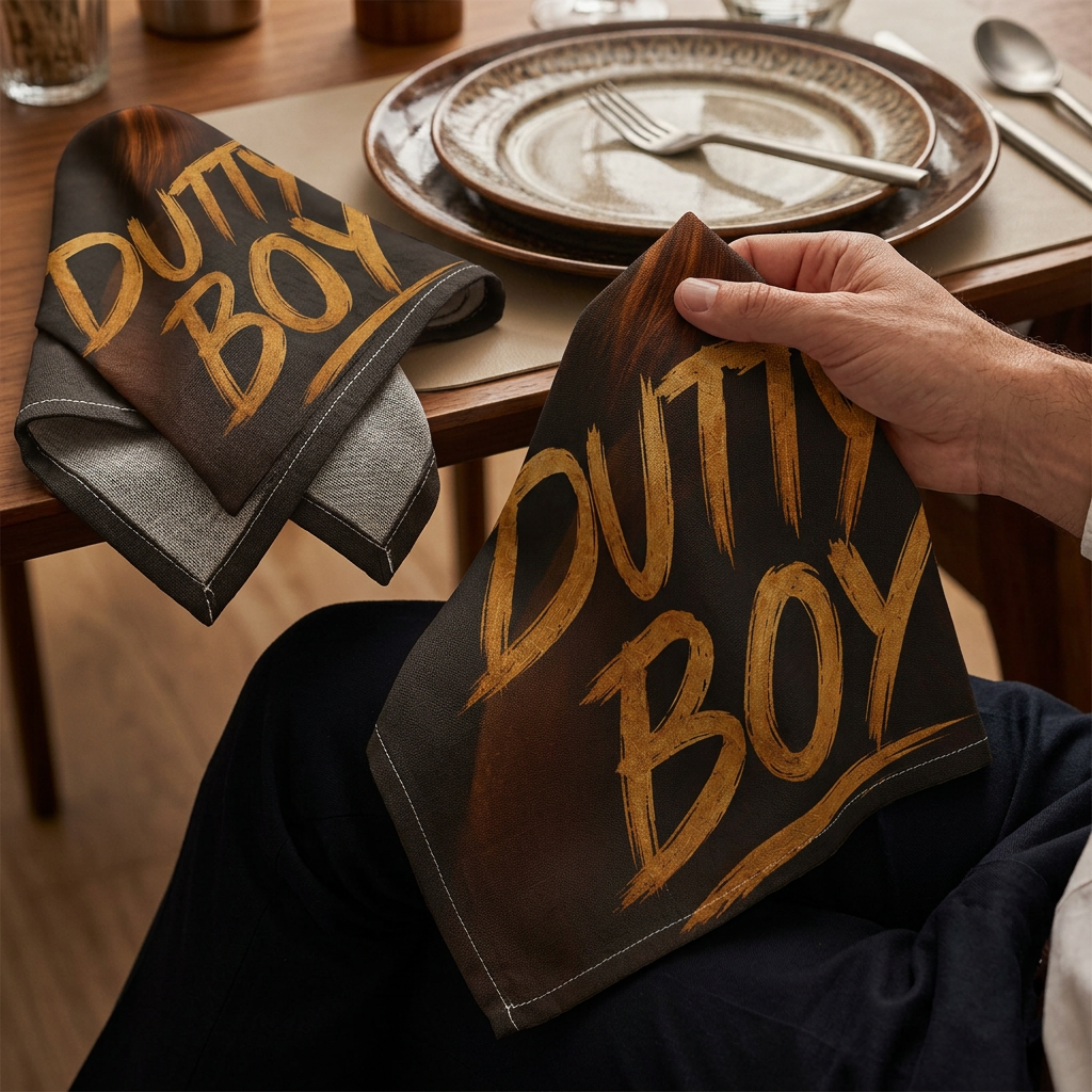 Dutty Boy napkin being used at dinner