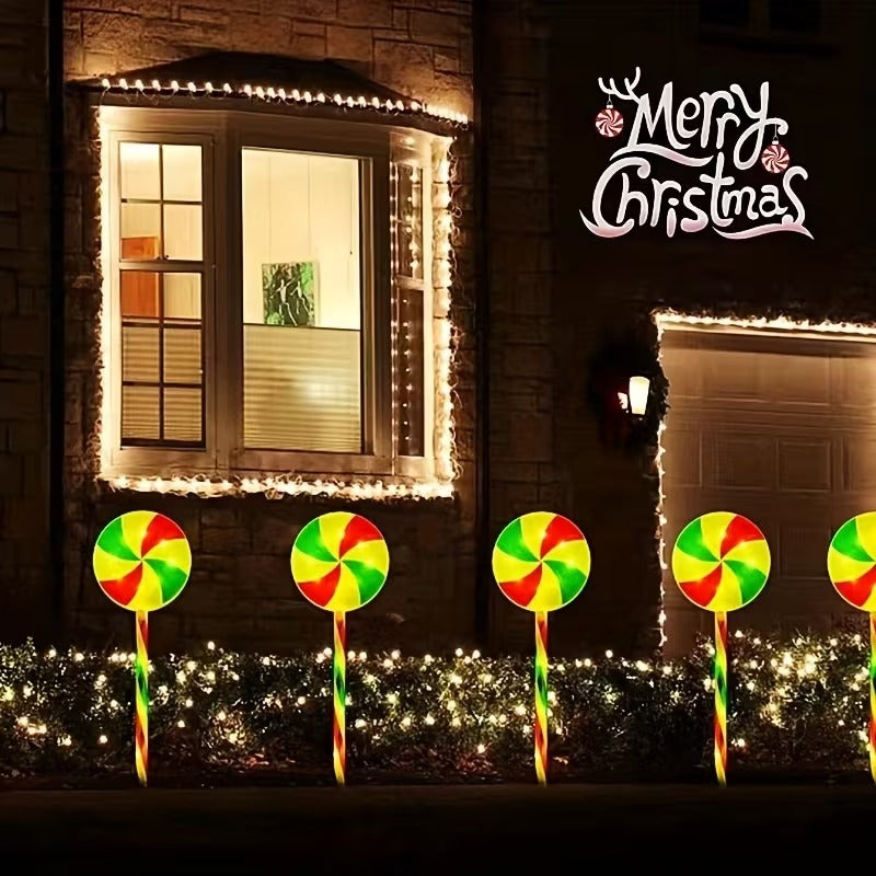 NNETM 5-in-1 Solar-Powered Christmas Candy Cane Lights