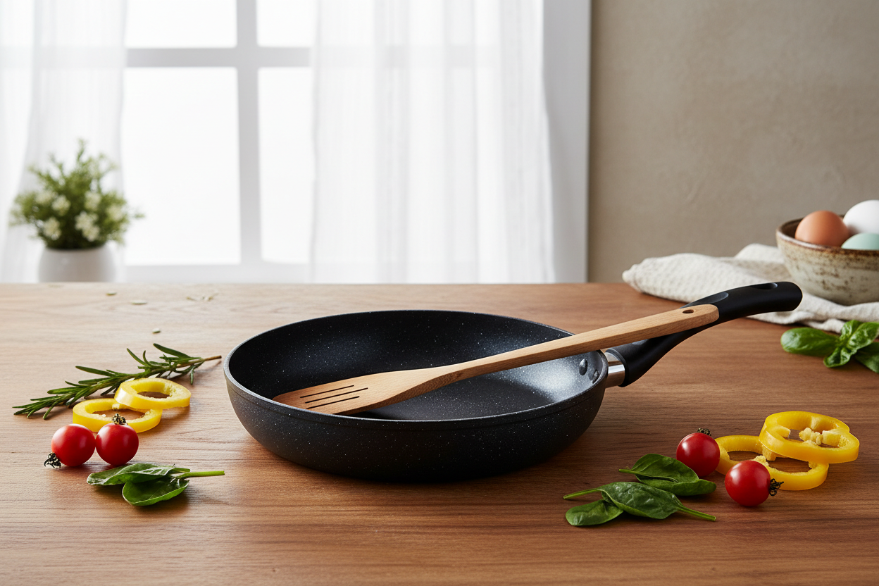 Korkmaz Ornella Nonstick 8 Inch Aluminum Frying Pan in Granite Black