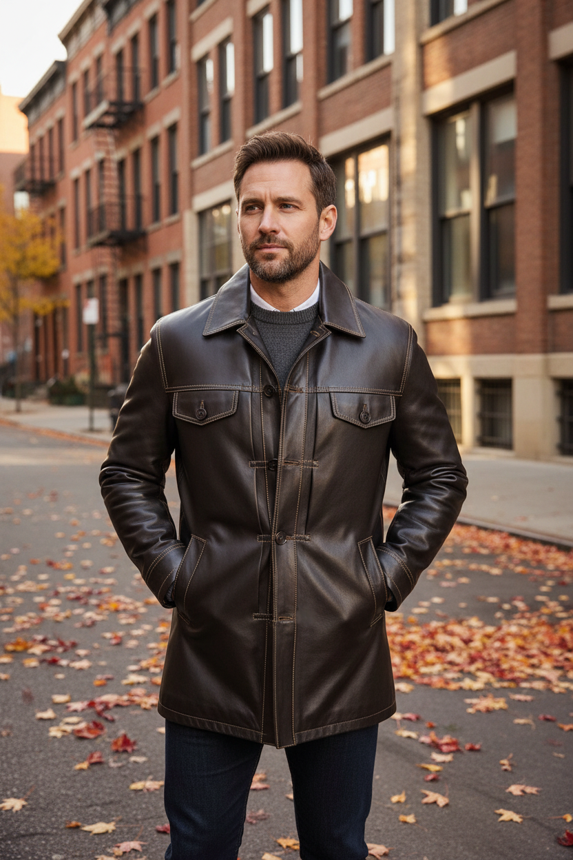 Petyr Genuine Men Sheepskin Leather Coat