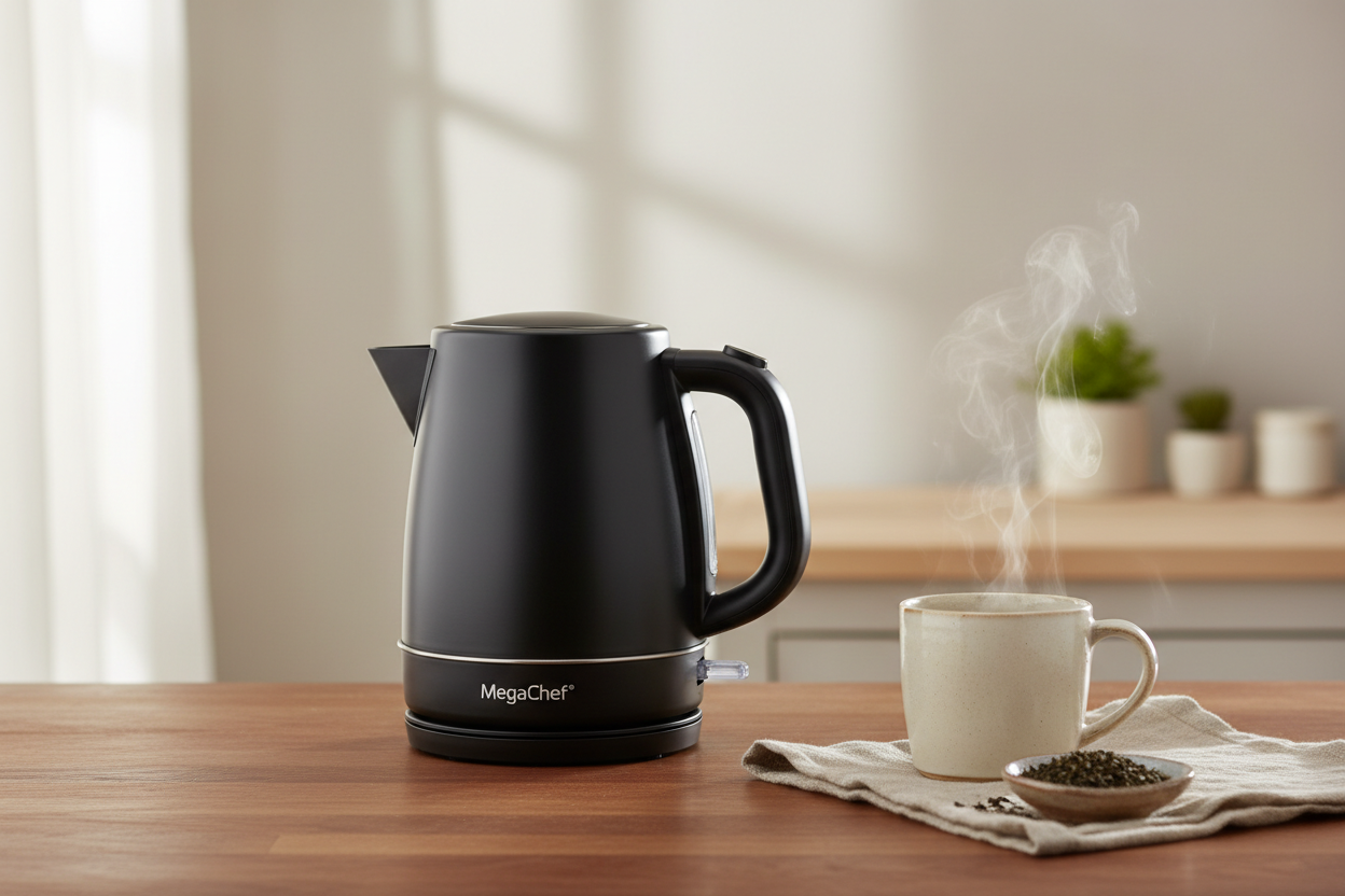 MegaChef 1.8 Quart Stainless Steel Electric Tea Kettle in Black