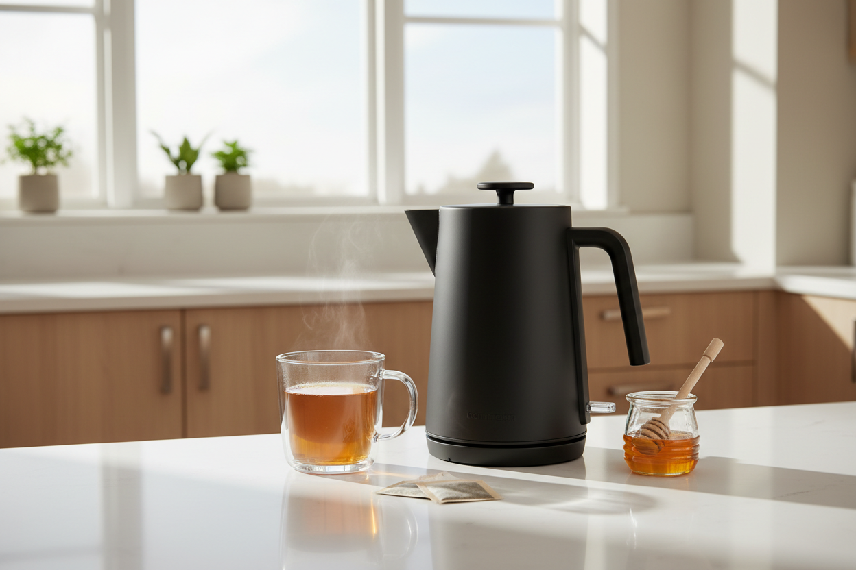 MegaChef 1.8 Quart Stainless Steel Electric Tea Kettle in Black
