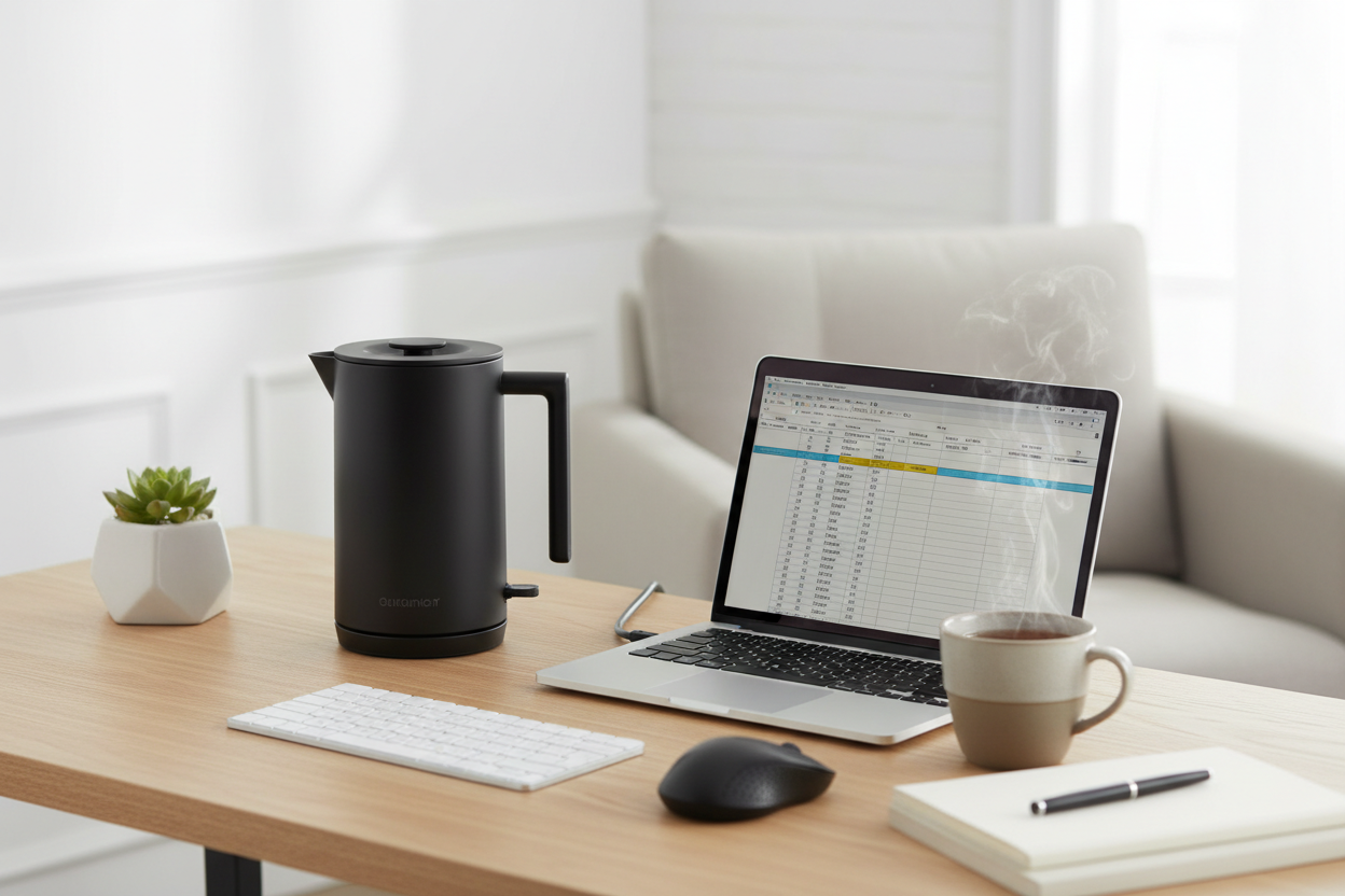 MegaChef 1.8 Quart Stainless Steel Electric Tea Kettle in Black